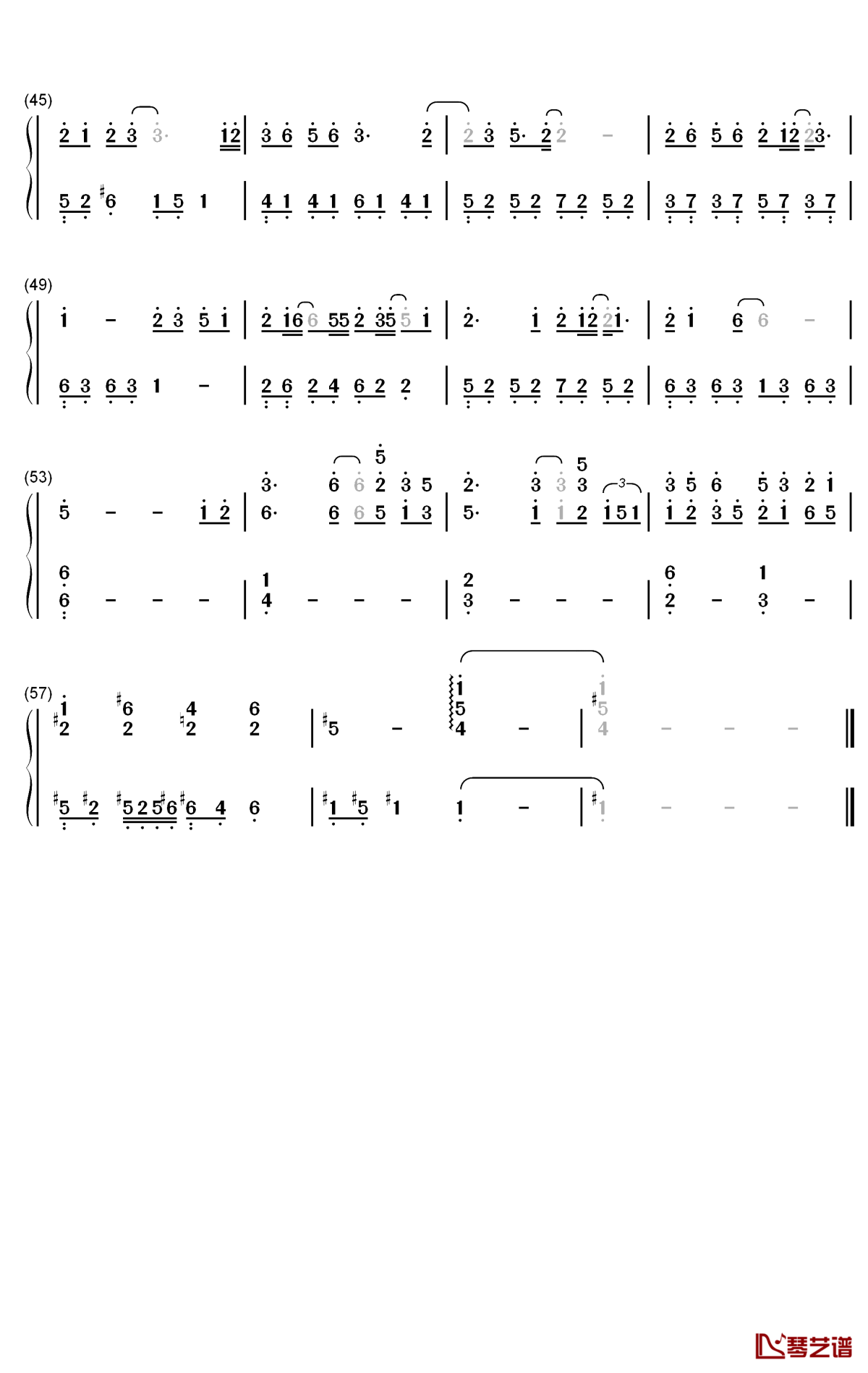 晚吟钢琴简谱 数字双手